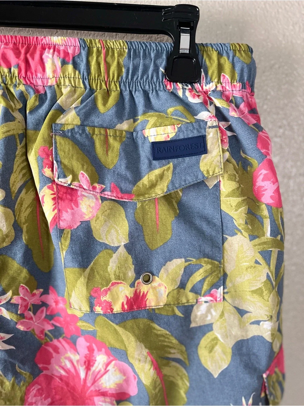 RAINFOREST Blue Floral Athletic Shorts with Pink Flowers